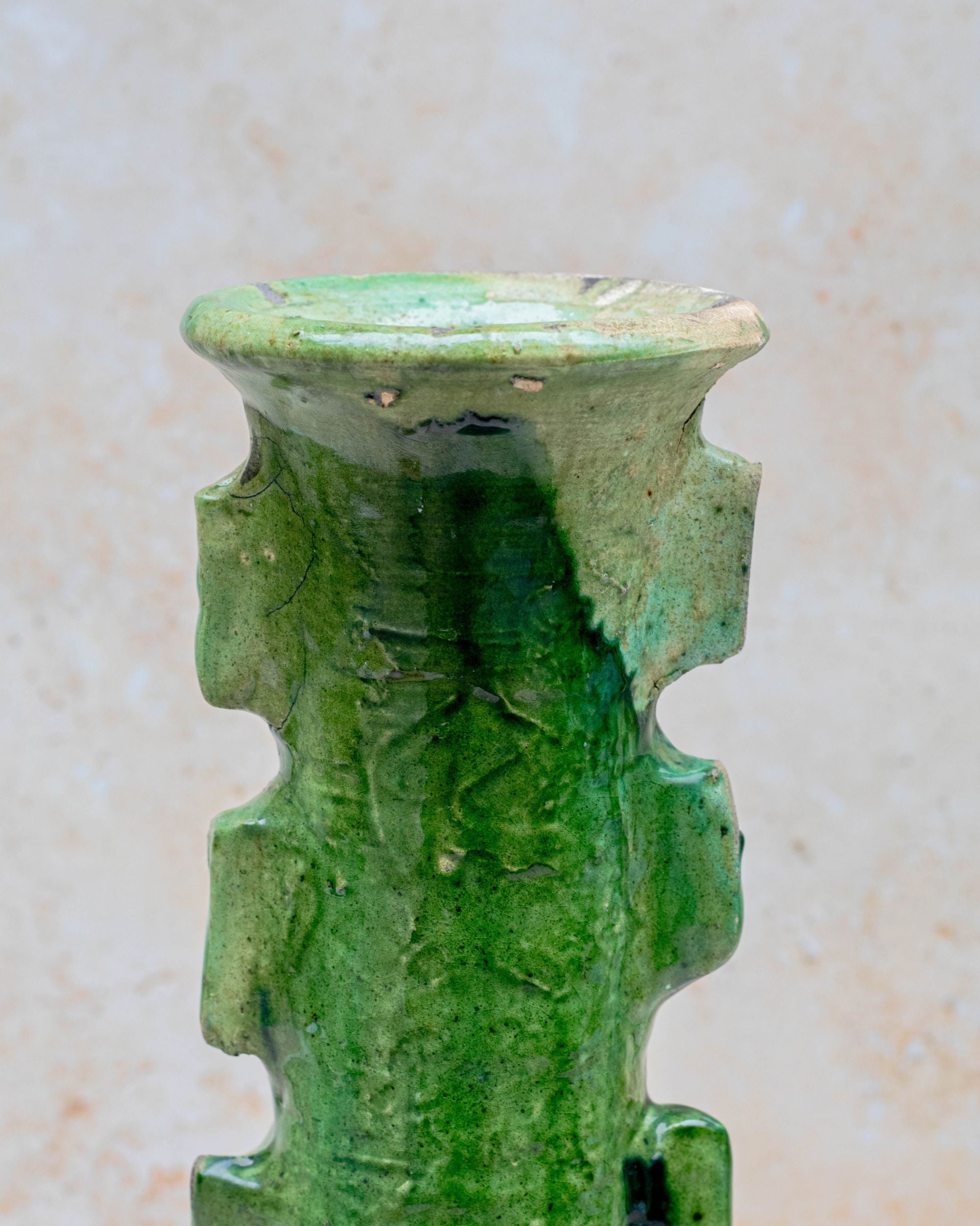 Moroccan ceramic vase in deep emerald glaze
