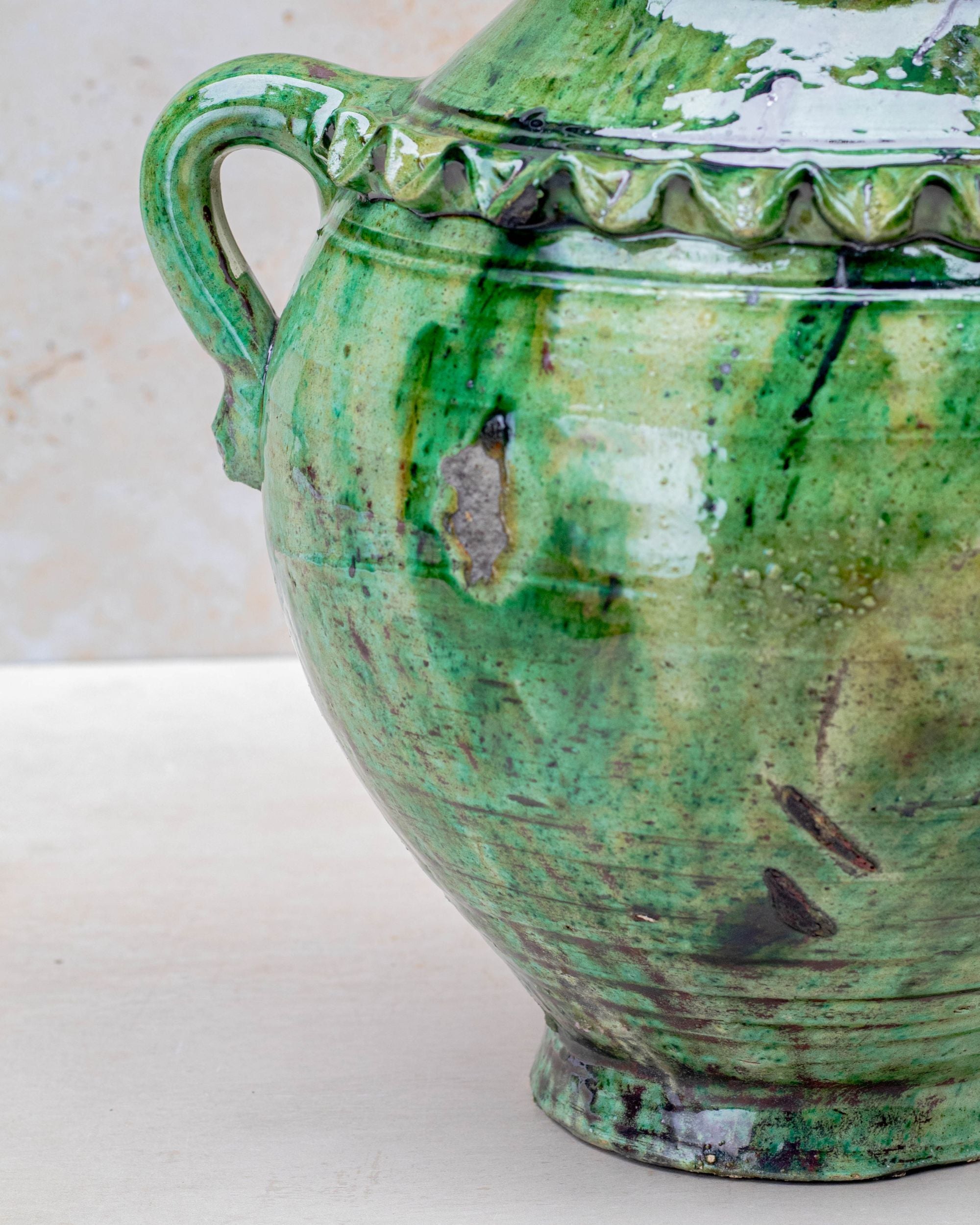 Moroccan pottery vase with zig-zag rim detail
