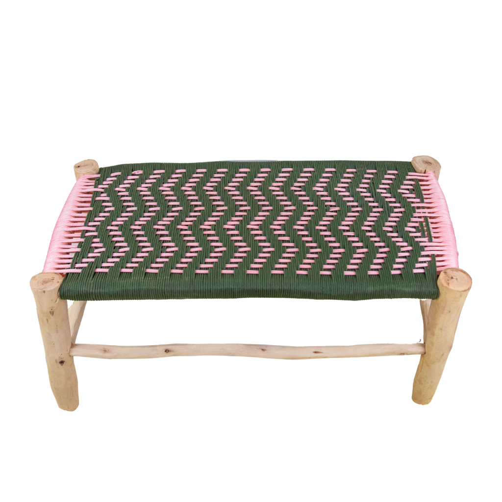 Moroccan wooden bench with braiding cord