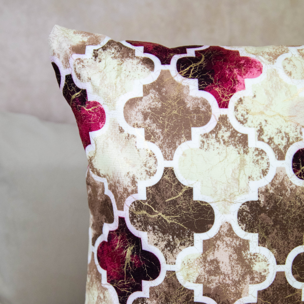 Traditional Mosaic Cushion Cover: Red &amp; Cream Hues