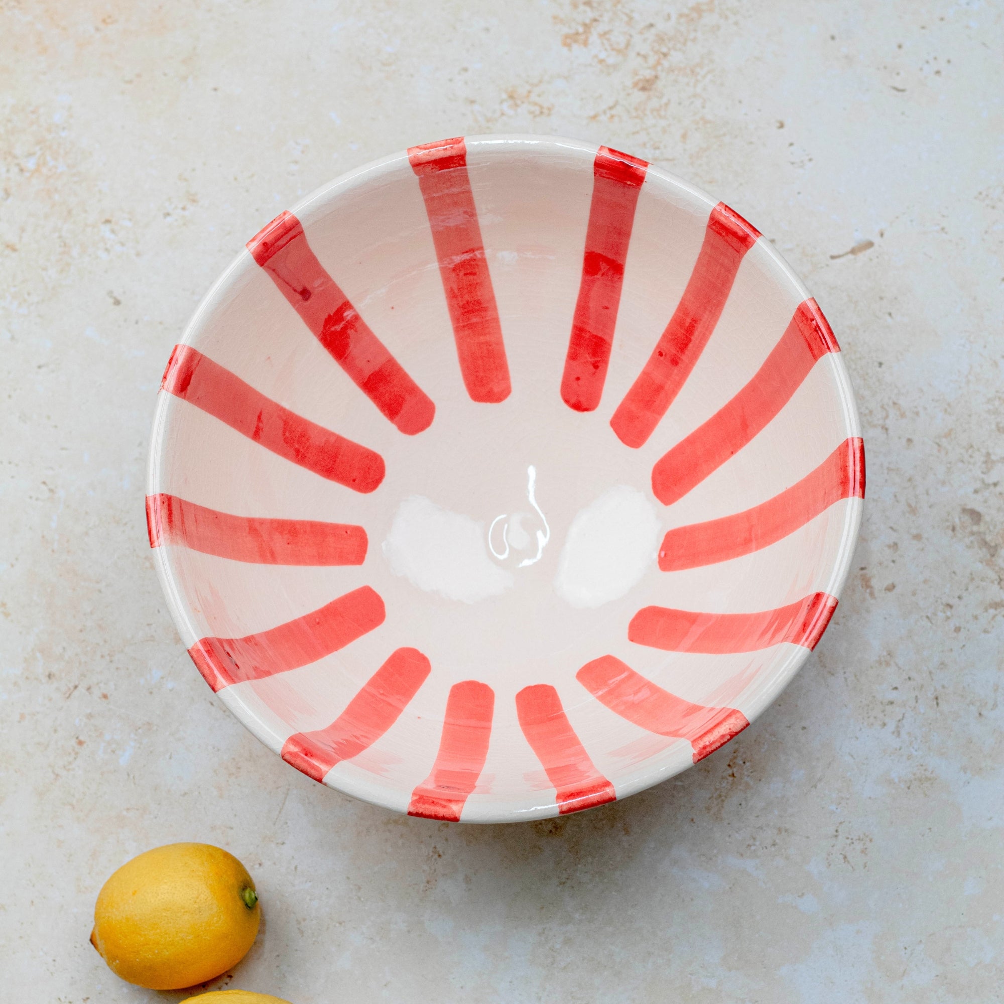 Handmade Moroccan Ceramic Bowl - Red Stripes