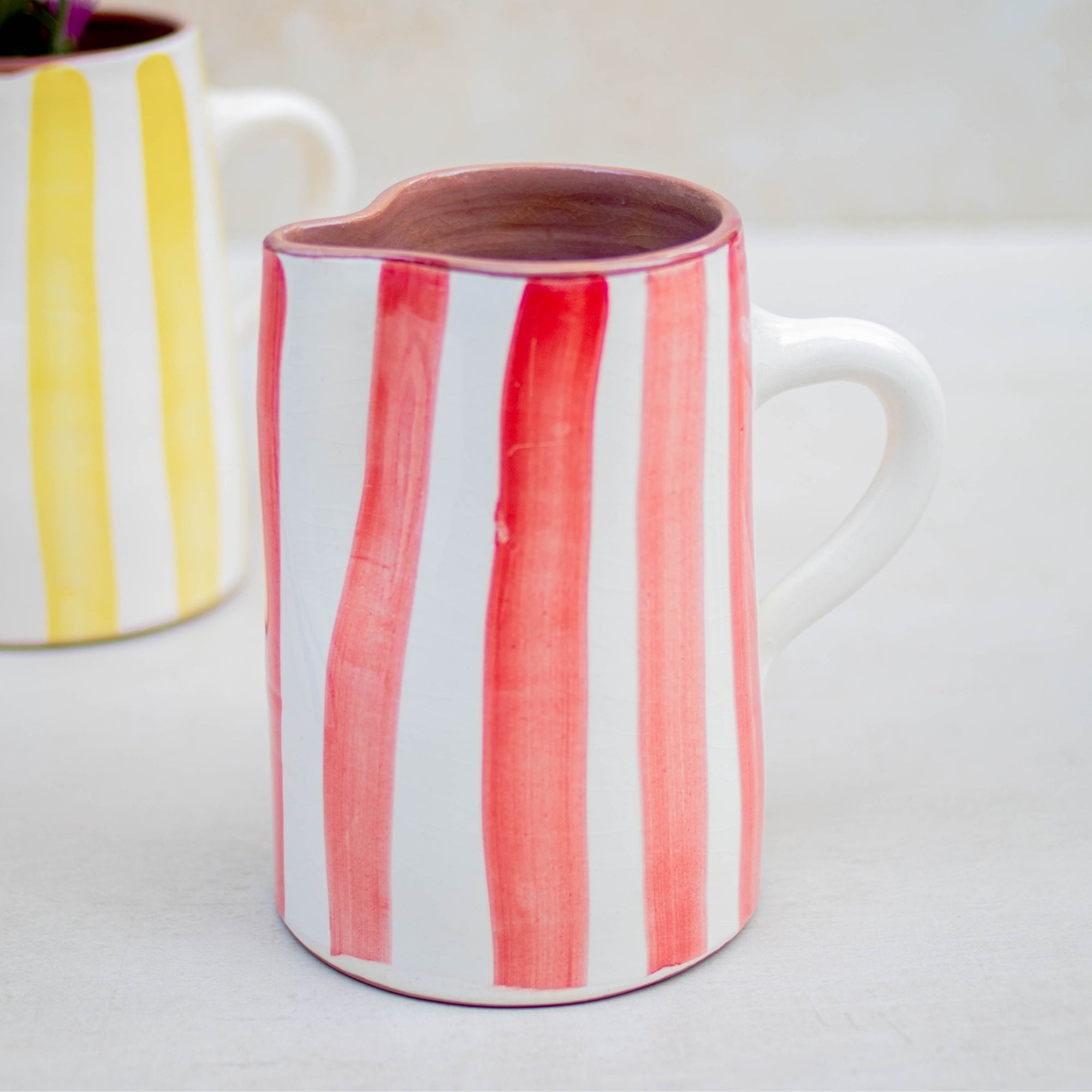 Red Striped Ceramic Pitcher | Handmade Moroccan Ceramic