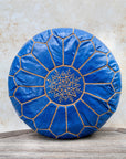 Royal blue Moroccan leather pouf front view