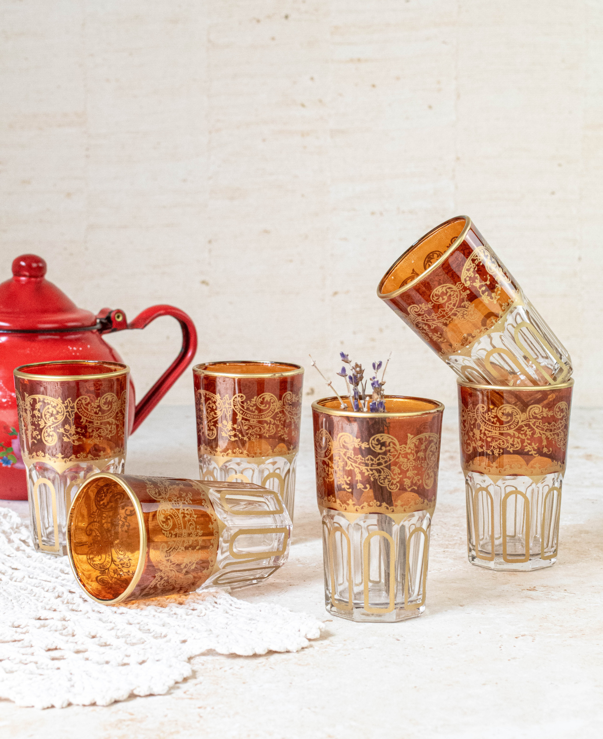 Set of 6 Handcrafted Brown Moroccan Tea Glasses