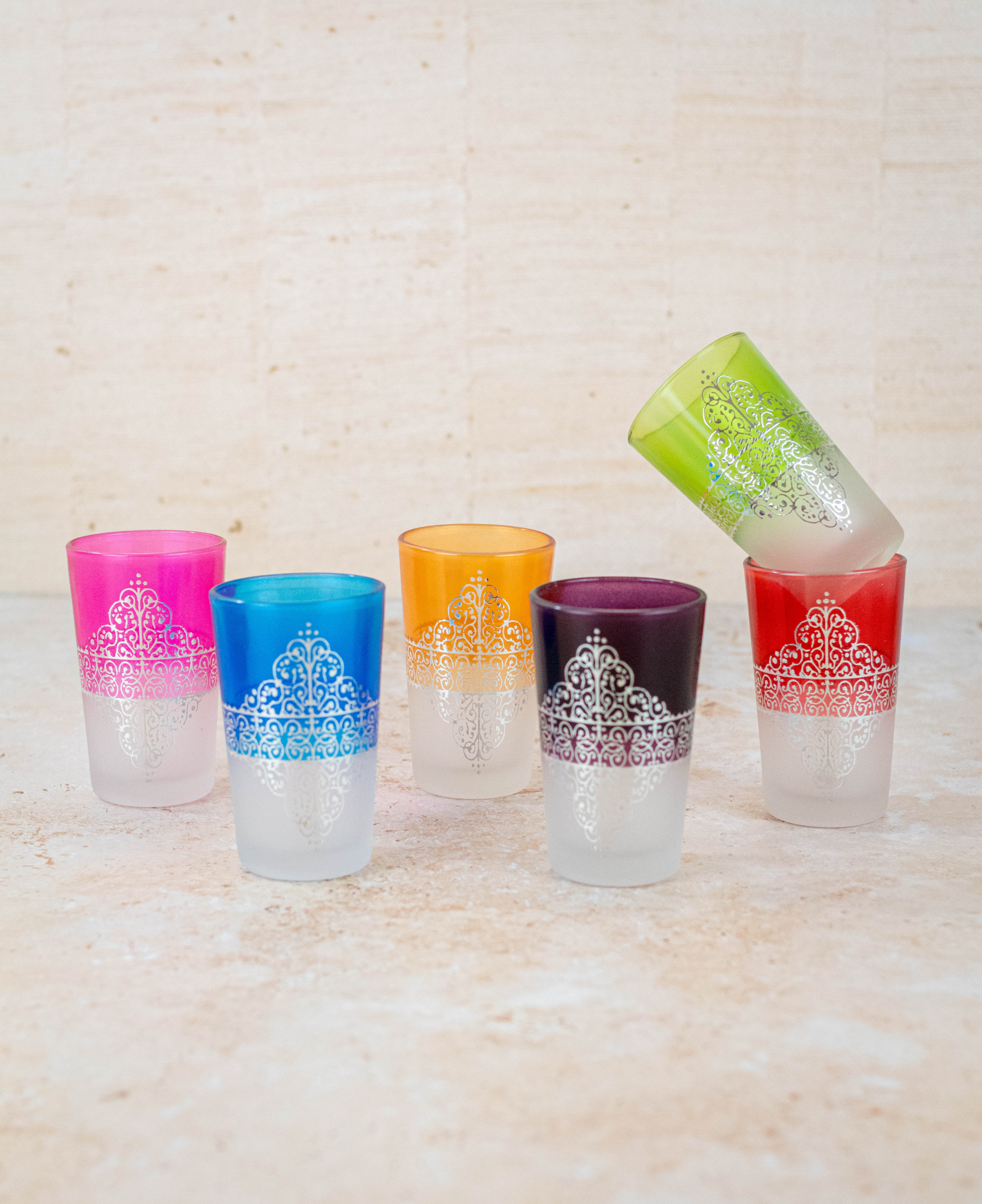 Set of 6 Moroccan Multicoloured Tea Glasses
