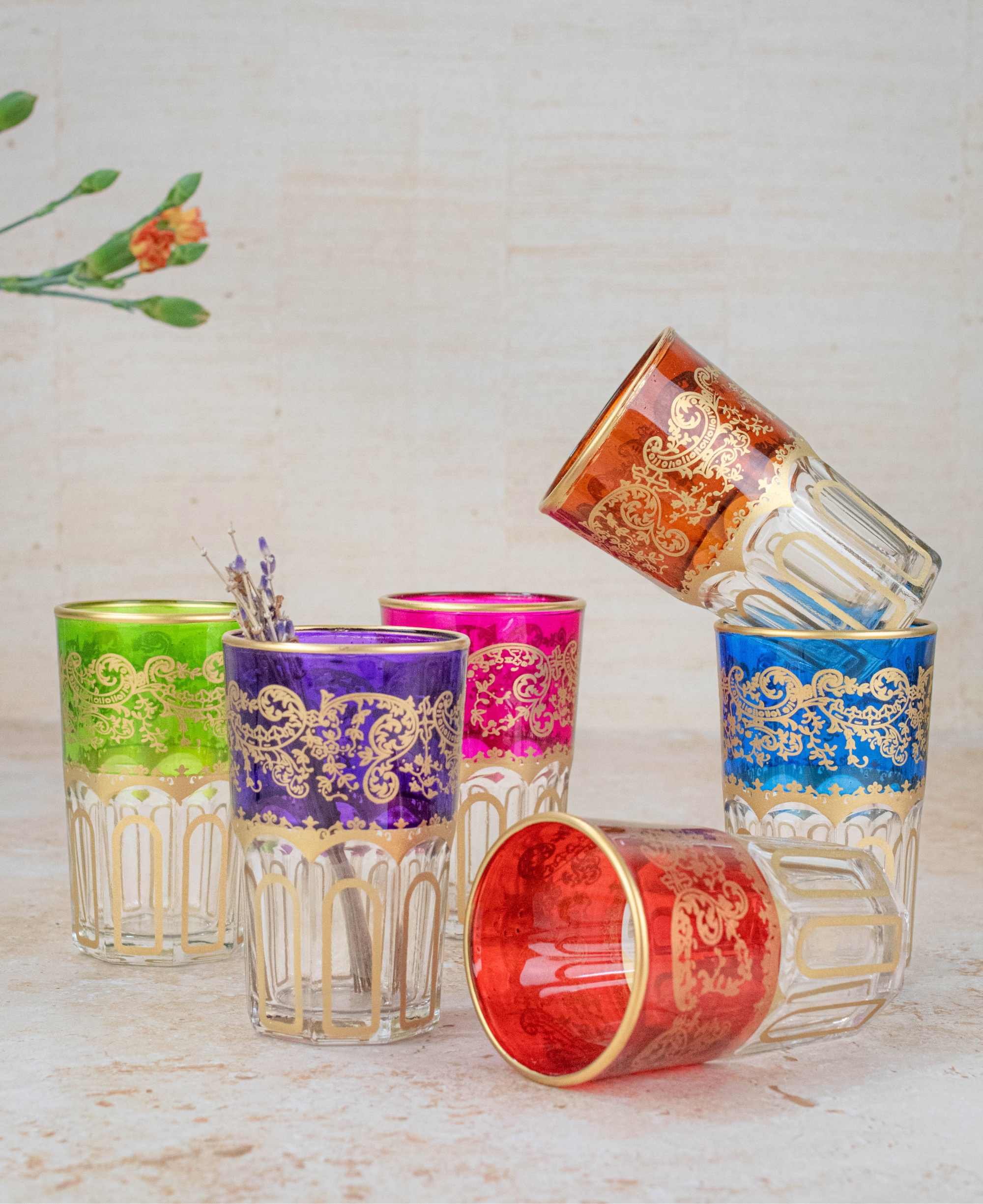 Set of 6 Moroccan Multicoloured Tea Glasses – Perfect for Entertaining