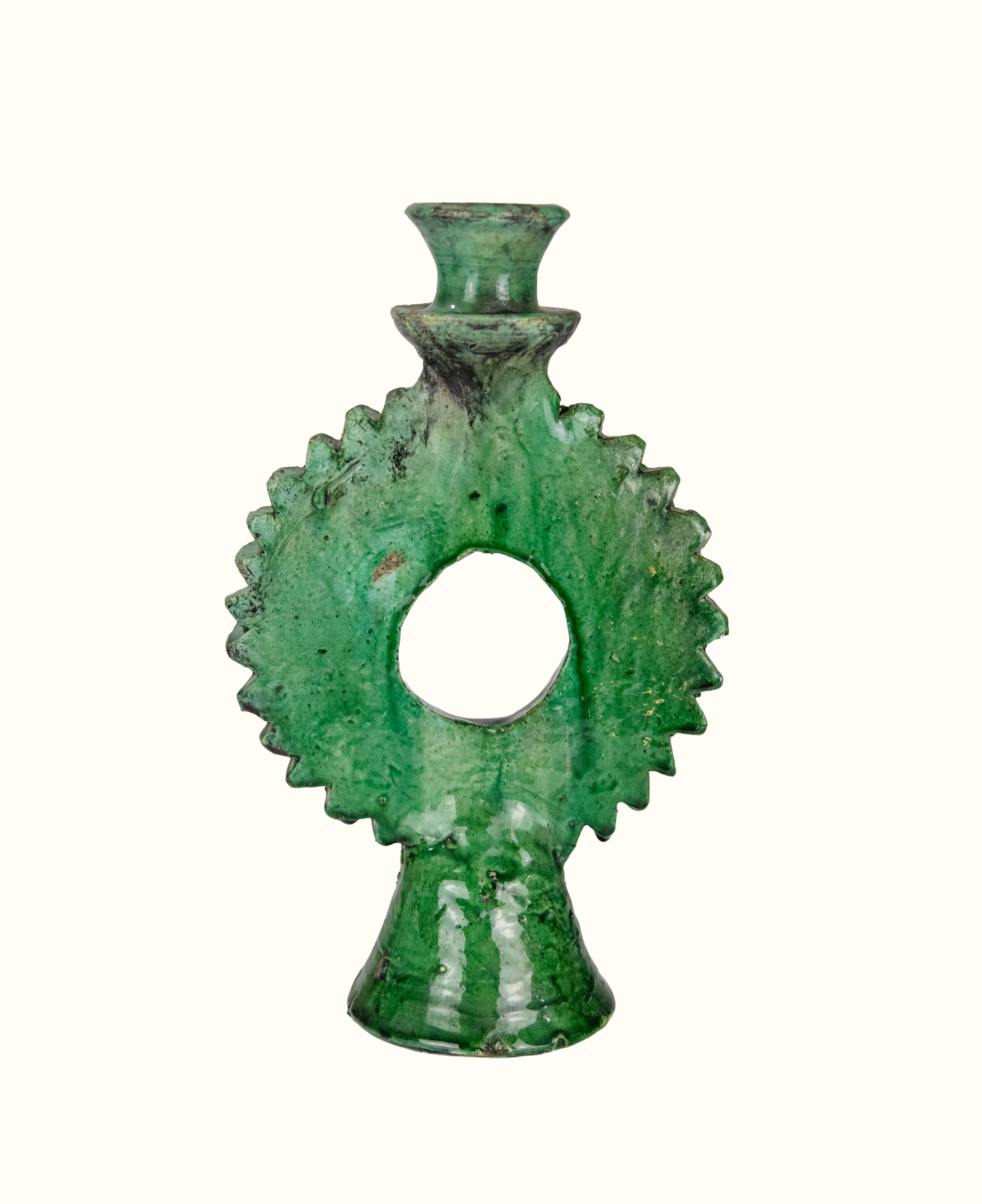 Vintage Tamegroute Shaded Green Candlestick Holder