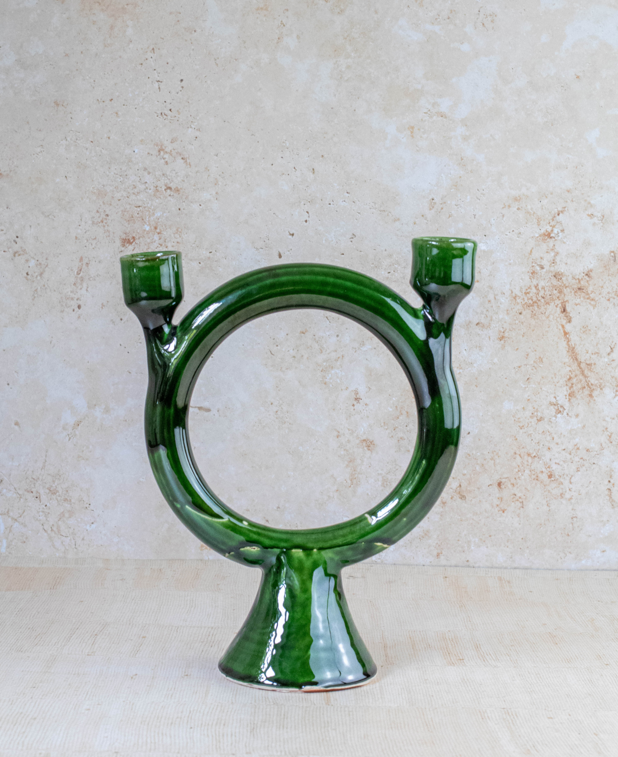 Tamegroute Shaded Green Ceramic Candlestick Holder
