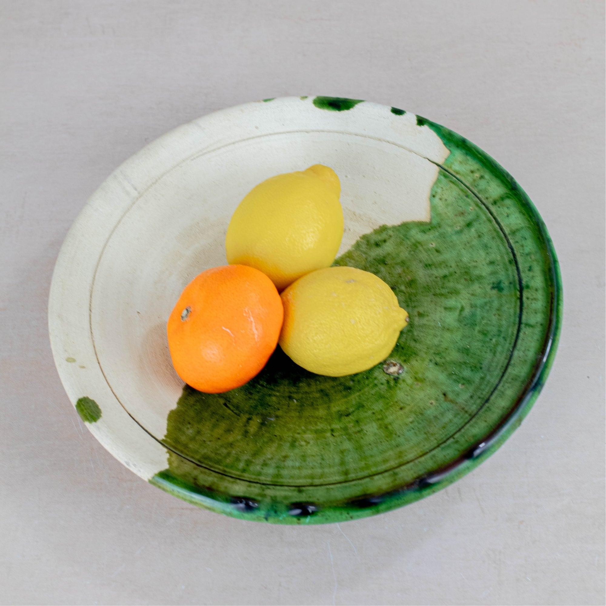 Handmade Tamegroute Half-Glazed Plate - Green