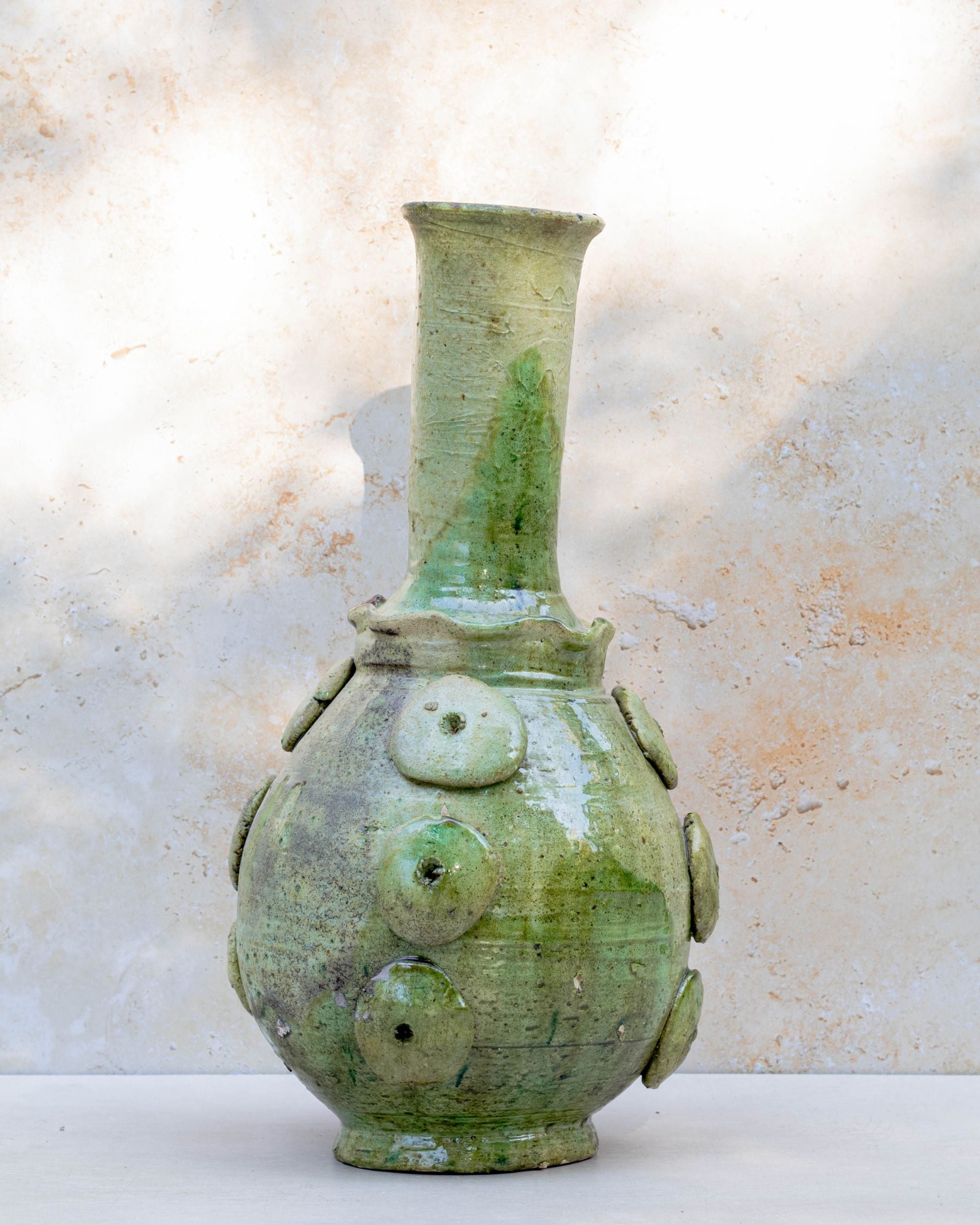 Tamegroute pale green relief vase handmade in Morocco