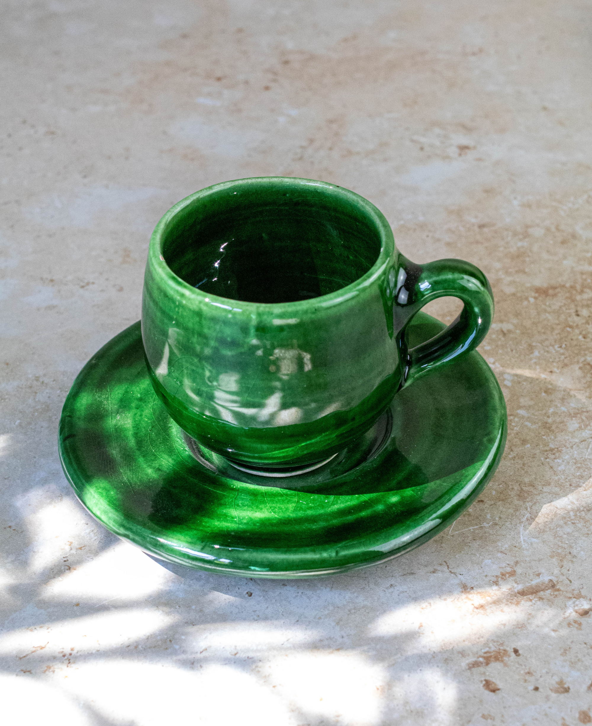 Tazekka Green Moroccan Ceramic Espresso Set