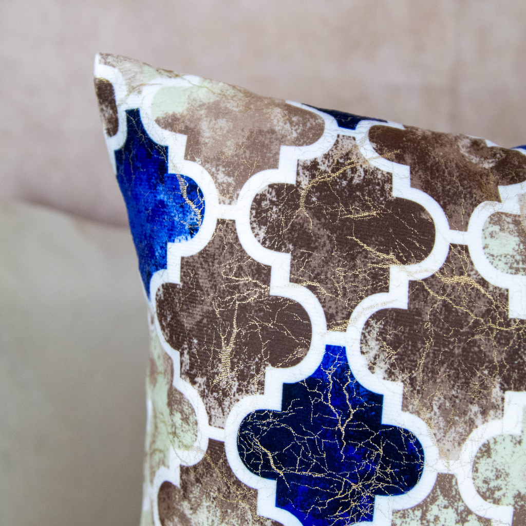 Traditional Mosaic Cushion Cover: Blue &amp; Cream Hues