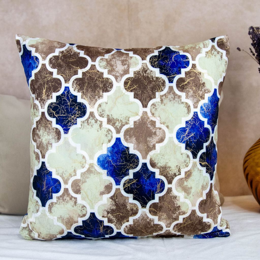 Traditional Mosaic Cushion Cover: Blue &amp; Cream Hues