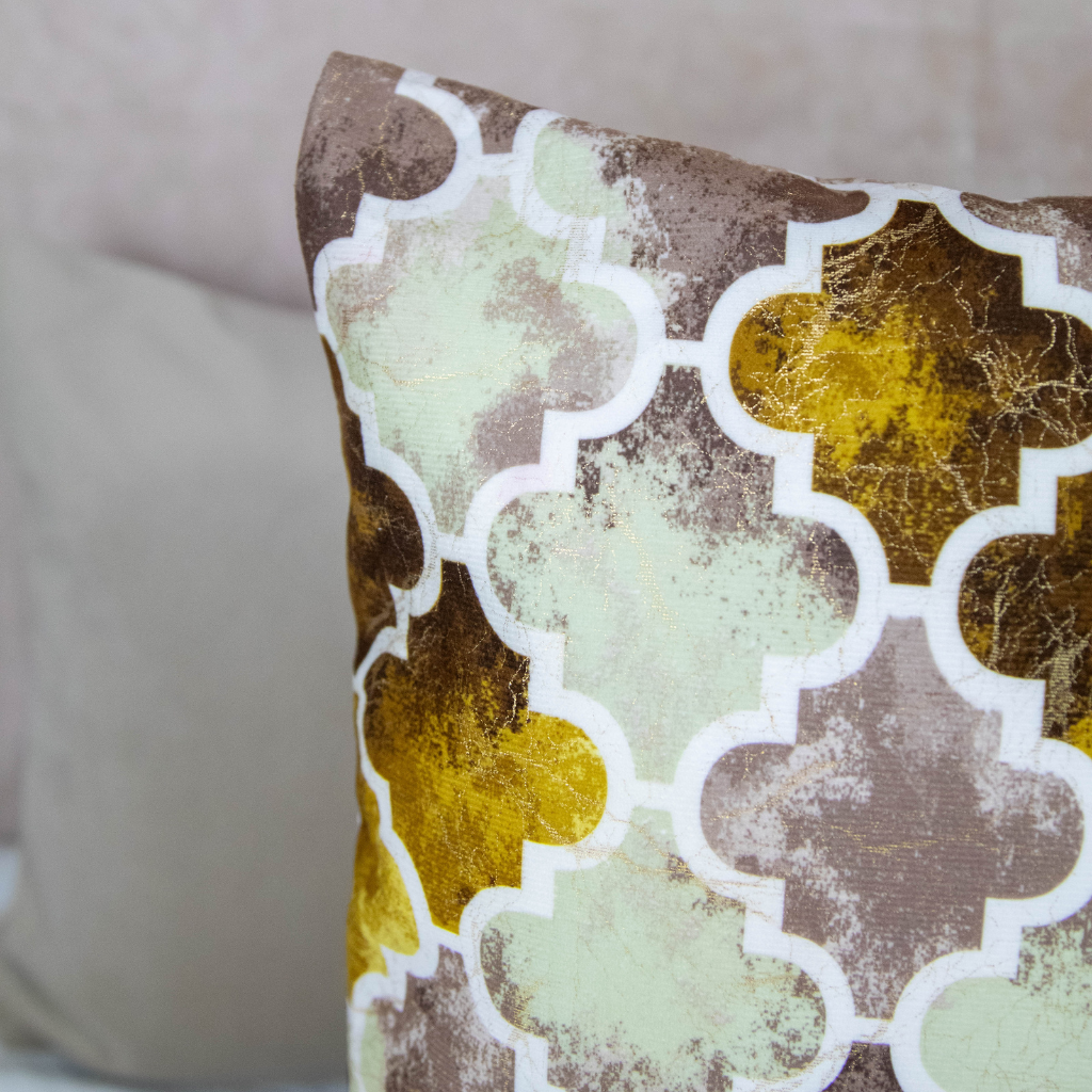 Traditional Mosaic Cushion Cover: Gold &amp; Cream Hues