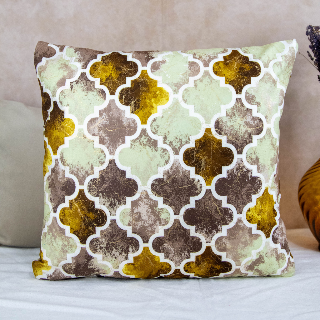 Traditional Mosaic Cushion Cover: Gold &amp; Cream Hues