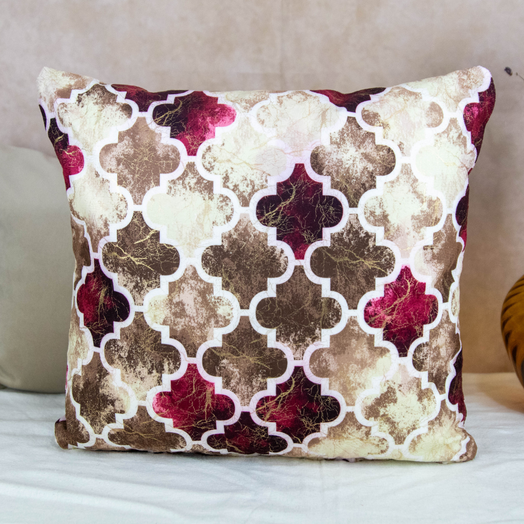 Traditional Mosaic Cushion Cover: Red &amp; Cream Hues