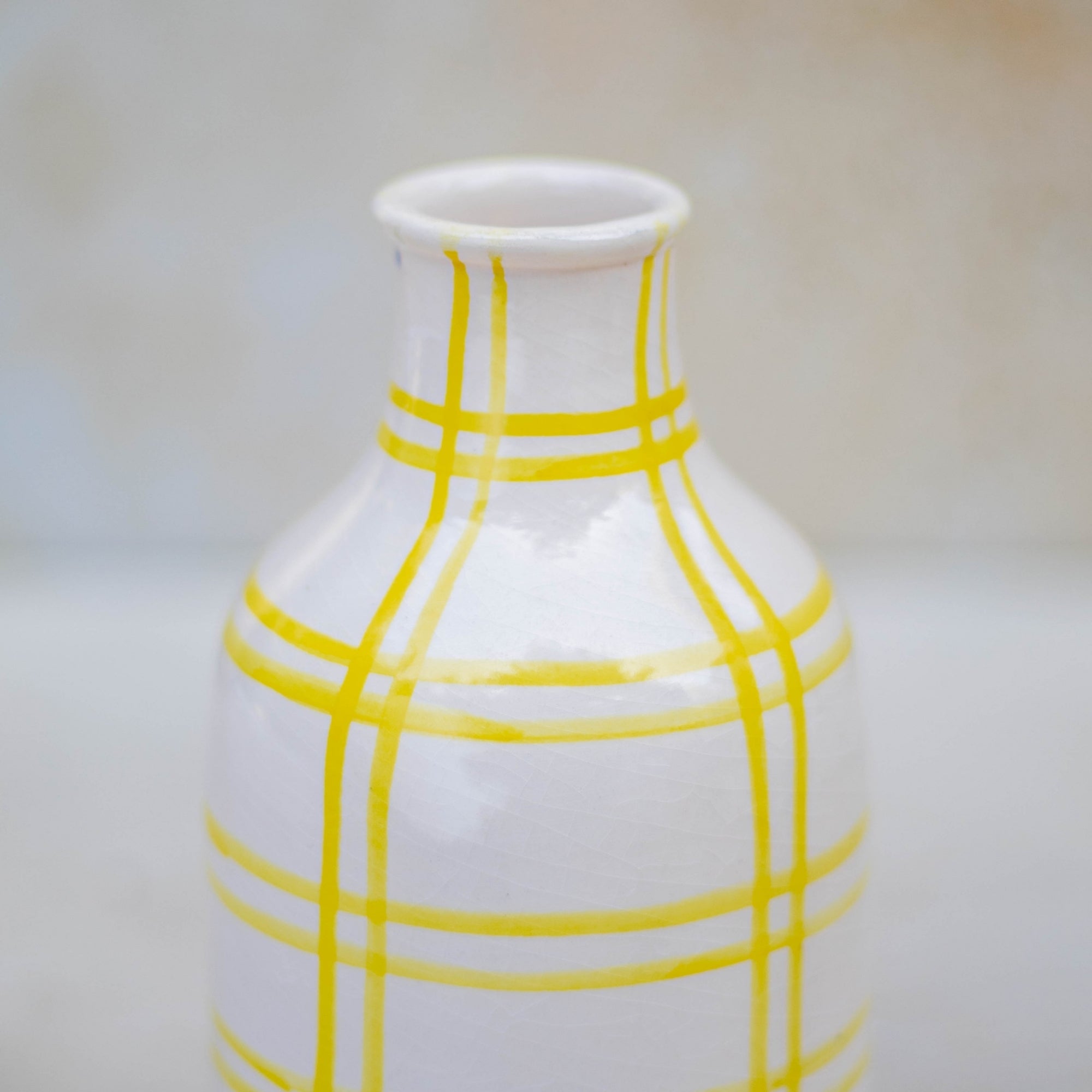 Yellow Checkered Ceramic Vase | Handmade Moroccan Pottery