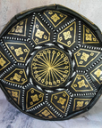 Moroccan Leather Pouf in Black & Gold