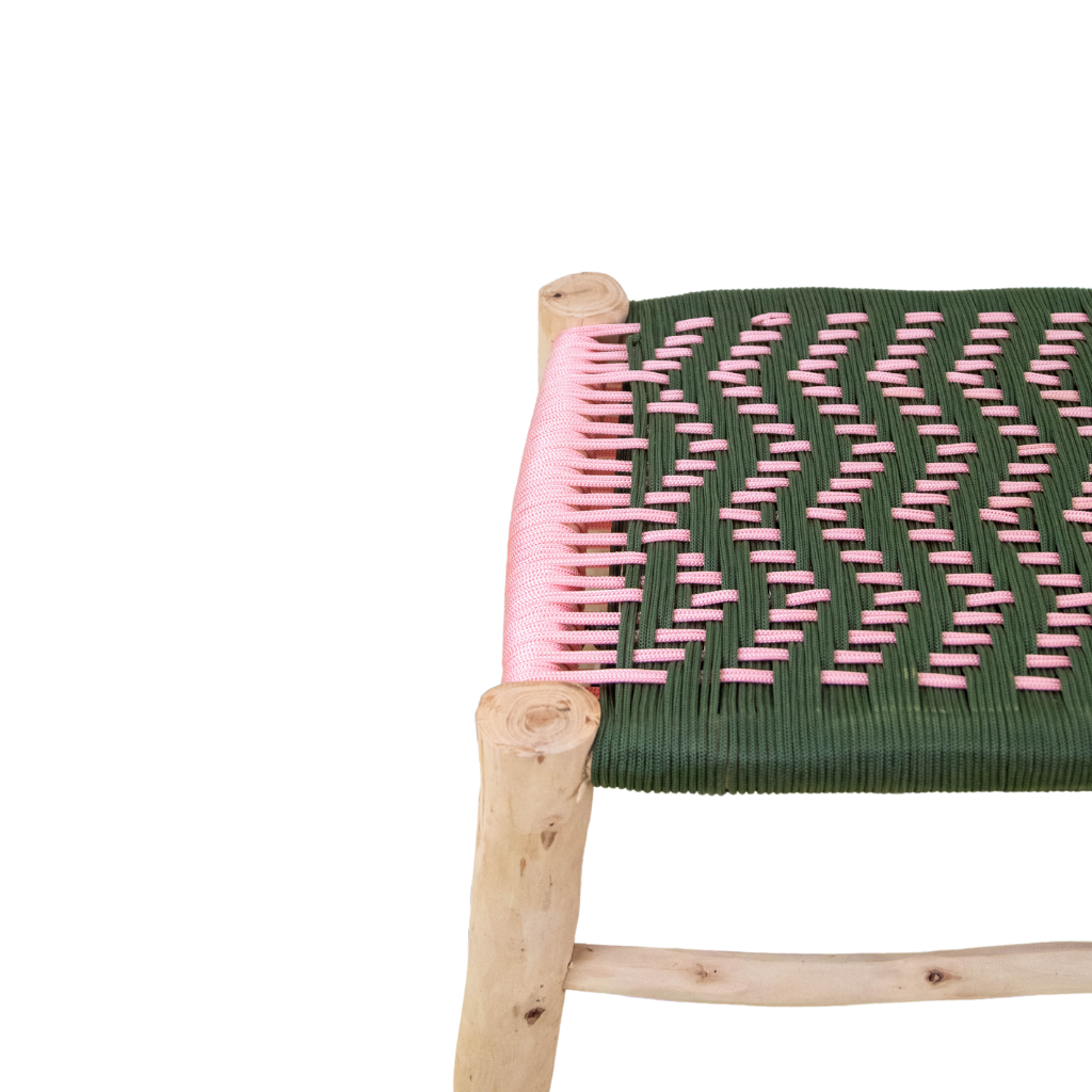 Moroccan wooden bench with braiding cord